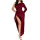 thumbnail image 1 of Vestido para Invitada de Boda para Mujer, de Otoño, con un Solo Hombro, de Satén, Ajustado, con Abertura Alta, Vestidos Formales de Fiesta Vino Tinto S, 1 of 7
