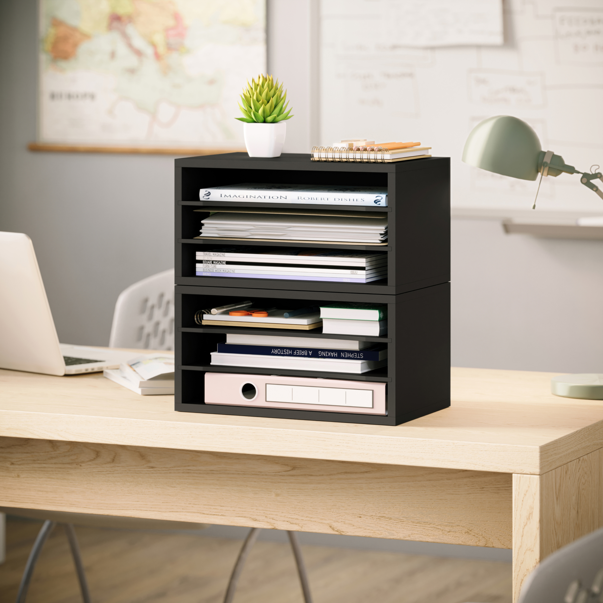 Ballucci 3-Tier Adjustable Desk Organizer Paper Sorter, Office Document Letter Tray, Black