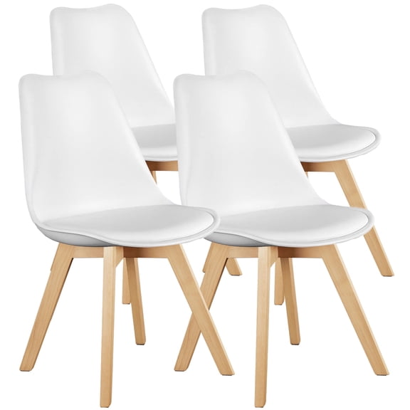 CONCETTA Side Chair Set, 4-Pack White Upholstered Dining Chairs with Wooden Legs