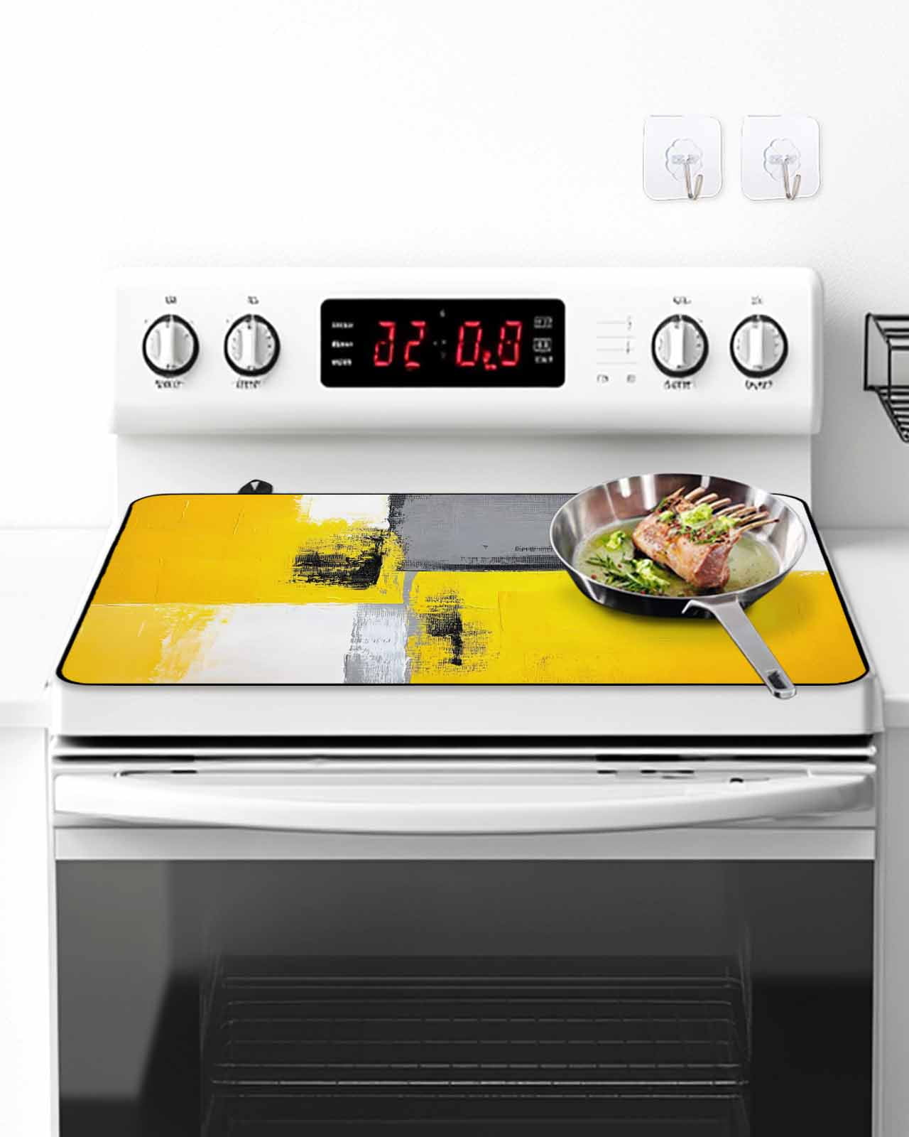 Stove Top Covers for Electric Stove, Oil Painting Yellow Grey Glass Stovetop Cover Protector, Abstract Modern Street Grunge Art Induction Cooktop Protector Oven Mat for Kitchen Countertop 24"x21"