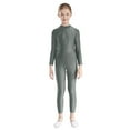 thumbnail image 2 of TiaoBug Kids Girls Shiny Rhinestone Gymnastics Leotard Hollow Back Long Sleeve Figure Skating Jumpsuit Gray 12, 2 of 7