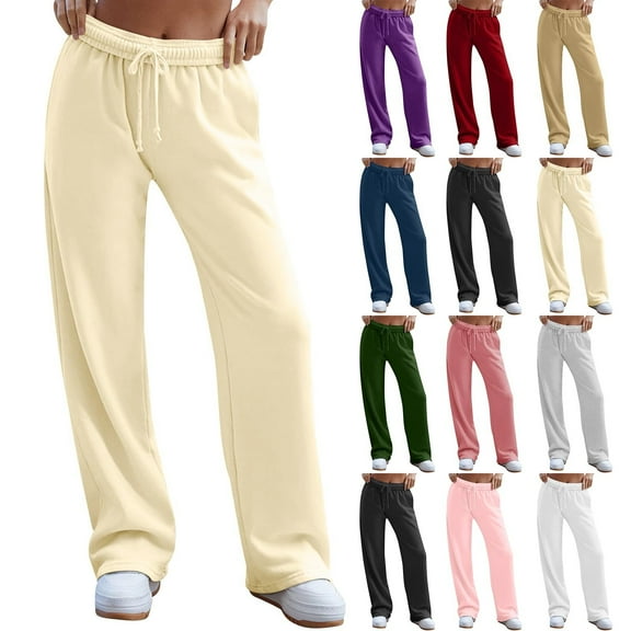 BLOCLOALO Casual Pants Womens Pants with Pockets Women's Wide Leg Inside Drawstring Loose Sweatpants with Casual Loose Fit Fashion Pantalones Para Mujer Cheap Pants Summer Pants for Women Beige L