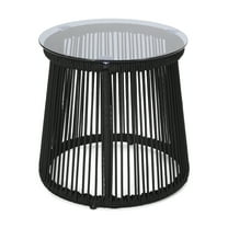 Noble House Moonstone Modern Outdoor Cast Iron Rope Weave Side Table in Black