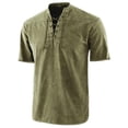 thumbnail image 1 of LUXUR Chemises pour Hommes Col Montant T-Shirt Manches Courtes Hauts Blouse Rétro Lacée Tee Gingembre 5TG, 1 of 2
