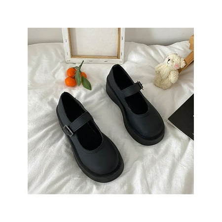 

Tenmix Ladies Mary Jane Platform Leather Shoes Ankle Strap Flats Comfort Lolita Shoe School Fashion Casual Pumps Black 4.5