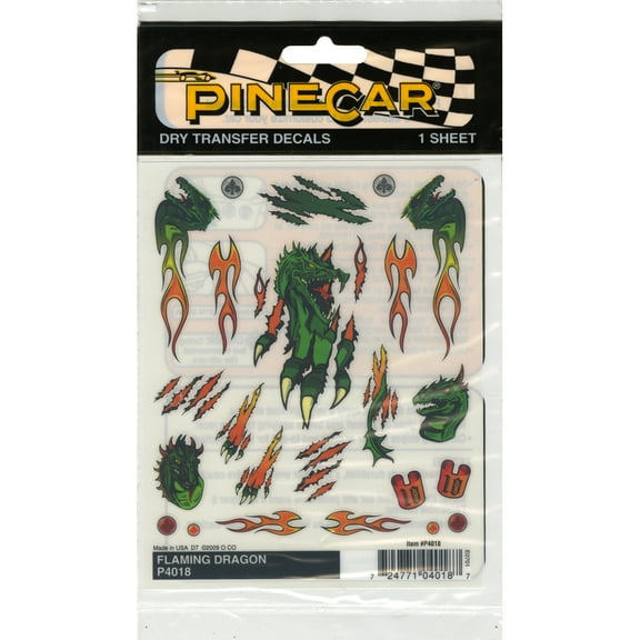 Pinecar 4018 Dry Transfer Decals Flaming Dragon