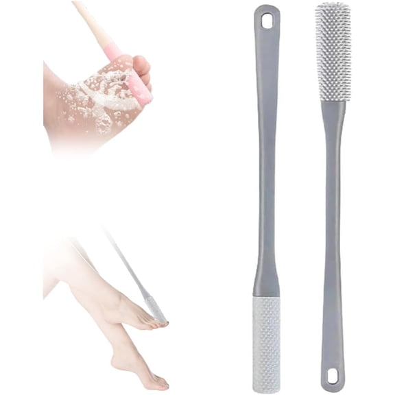 Toe Cleaning Brush, Silicone Toe Gap Cleaner 15.7inch Long Handled Foot Brush for Seniors, Soft Rubber Brush Exfoliating Foot Scrubber for Shower - Seniors, Men and Women