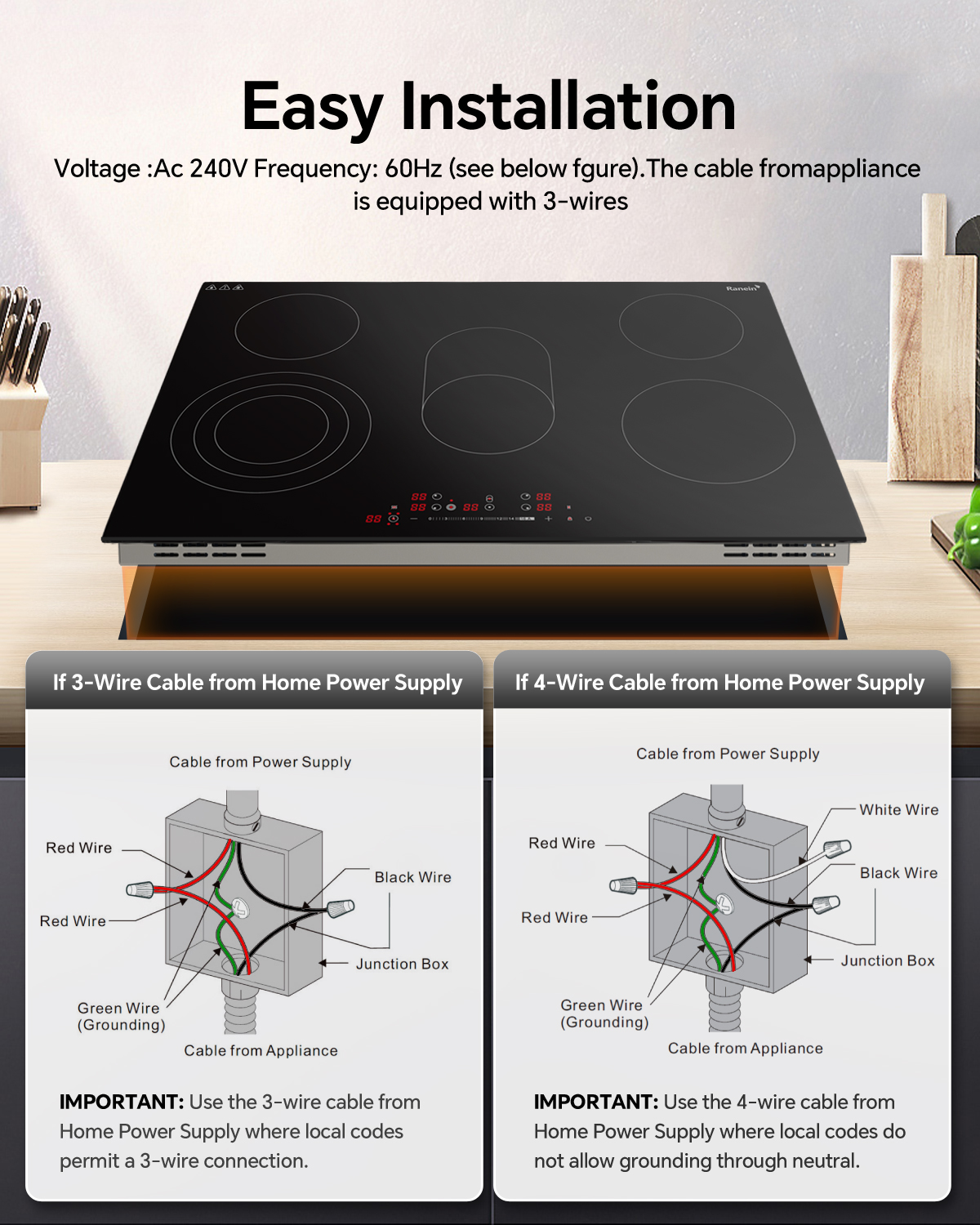 Electric Cooktop with 5 Burners, 30 inch 8800W 240V Ceramic Panel Electric Cooktop, Multiple Safety Protections Stove, Touch Screen