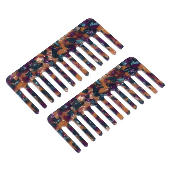 Unique Bargains 2 Pcs Hair Comb Wide Tooth Anti-Static for Thick Curly Hair 2.5mm Purple, Blue, Brown