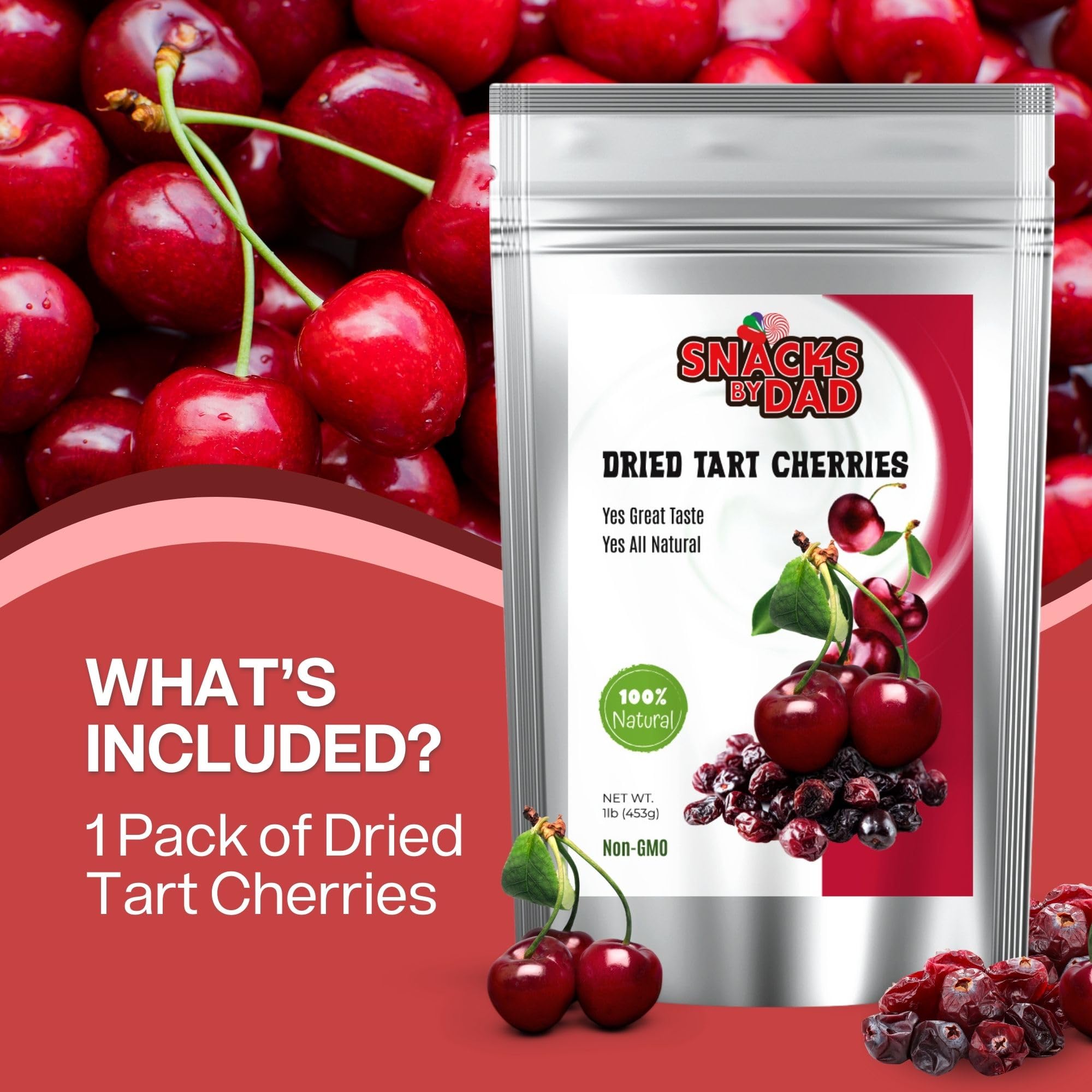 Dried Tart Cherries - Vegan Dried Cherries with No Preservatives | Healthy and Wholesome Snack | Tart Cherry for Snacking | Premium Dried Fruit For Snacking / 1lb (454g) Resealable bag