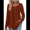 thumbnail image 1 of Camisas de Larga para Mujer, Conjuntos de Otoño, Cuello Redondo, Túnicas Casuales, Blusas de Moda, Ropa de Moda. Marrón Oscuro L, 1 of 6