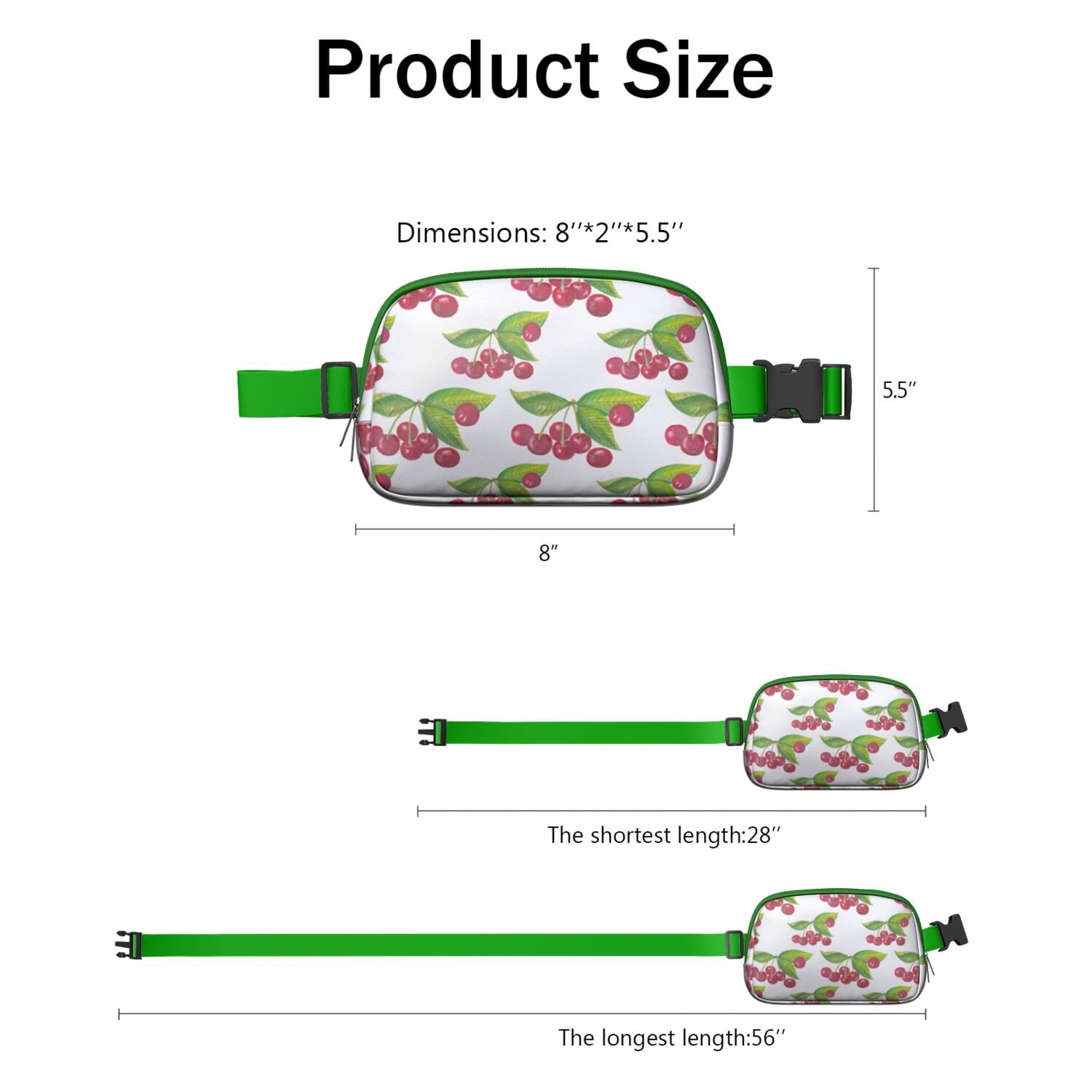 Sweet Cherry Fanny Pack – Cute Red Fruit Belt Bag with Aesthetic Pink Print for Cherry Lovers