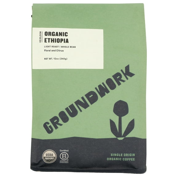 Pack of 6, Groundwork Coffee Organic Ethiopia Heirloom Blend, 12 oz