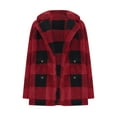 thumbnail image 6 of Wang6 Plus Size Button Cardigan for Women Black Open Front Long Sleeve Jackets Trendy Fall Plaid Printed Trim Tops Outerwear with Pockets Red XL, 6 of 7