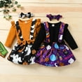 thumbnail image 2 of 3Pcs Toddler Halloween Outfits, Long Sleeves T-Shirt + Cartoon Ghost Suspenders Skirt + Headband for Girls, 2 of 7