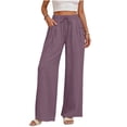 thumbnail image 2 of Women's Linen Pants Casual High Waist Wide Leg Straight Dress Cotton Linen Button Trouser Summer Clothes, 2 of 8