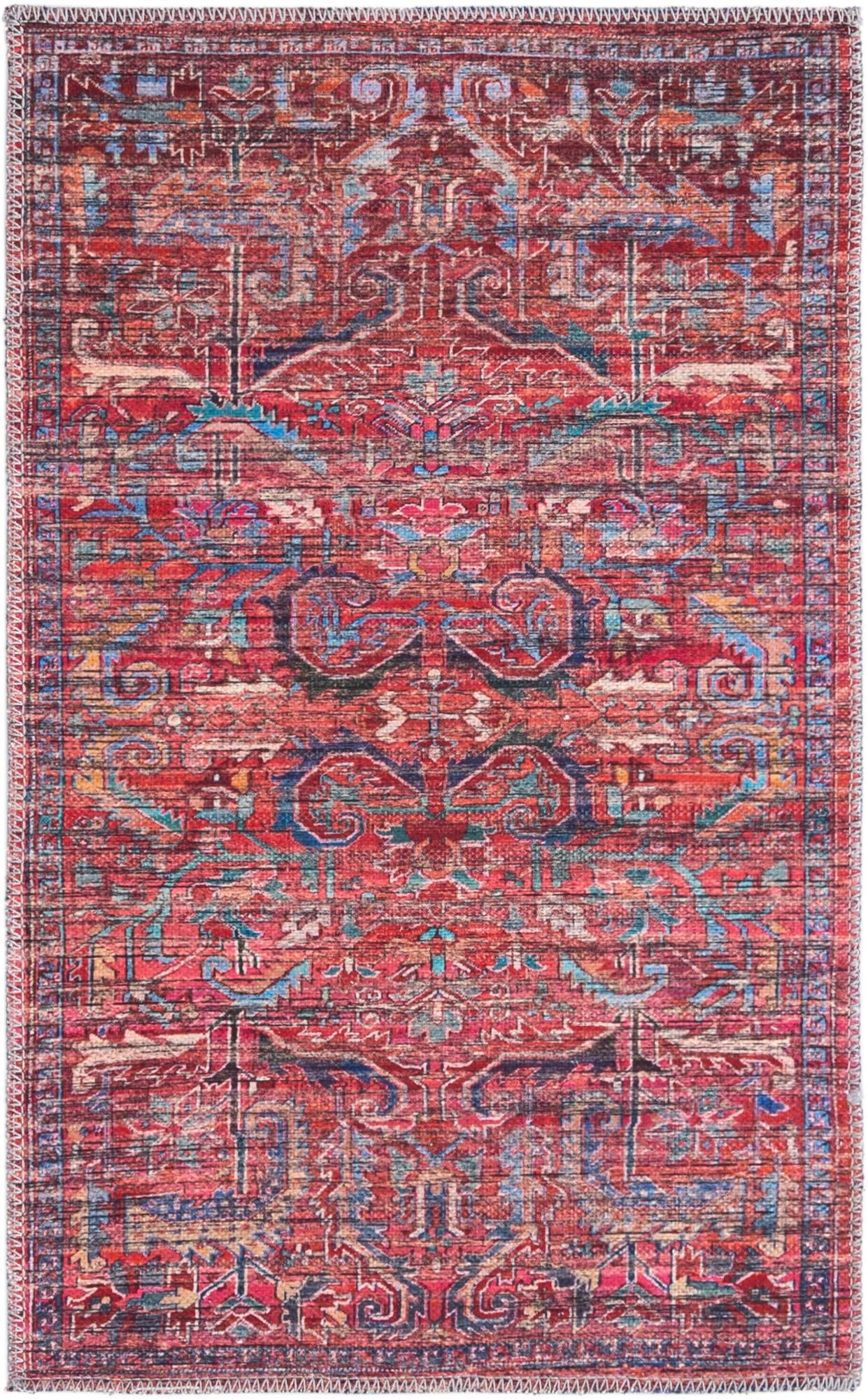 Maahru Collection Washable Rug 2' x 3' Rust Red LowPile Rug