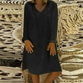 thumbnail image 2 of Herrnalise Women's V-Neck Long Sleeve Solid Color Cotton Linen Dress S-2XL, 2 of 6