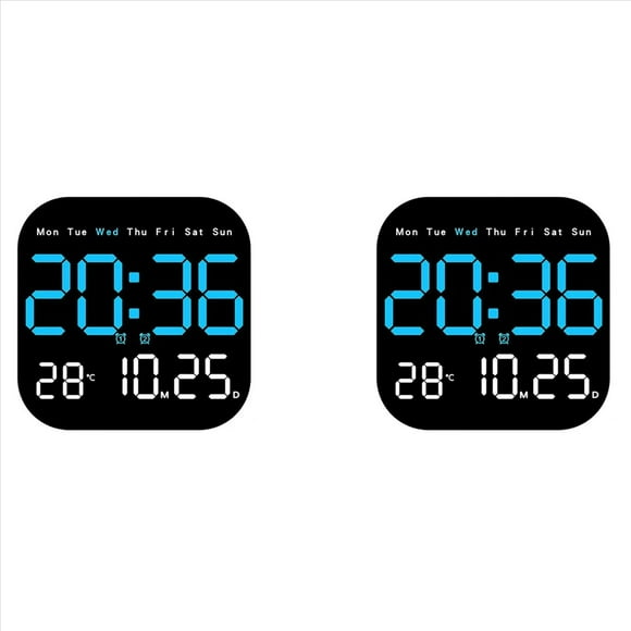 2X Reloj Digital con Fecha, Calendario Digital LED con Control Remoto, Reloj Calendario Digital Multifunción A Batería