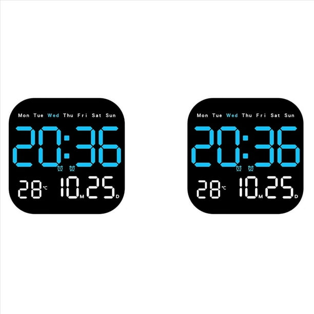 2X Reloj Digital con Fecha, Calendario Digital LED con Control Remoto, Reloj Calendario Digital Multifunción A Batería