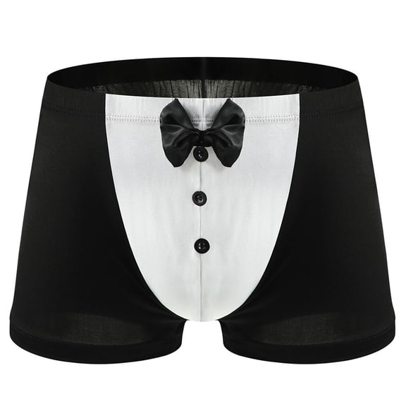 LNWUY Men's Funny Tuxedo Bow Knot Boxer Briefs Stretchy Lingerie Shorts Underwear Trunks Black Free Size