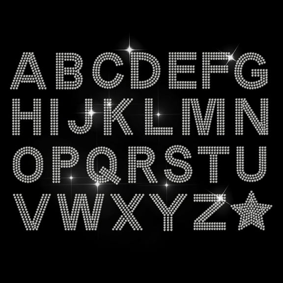 Glitter Alphabet Rhinestone Iron on Hotfix Rhinestone 26 Letters Transfer Applique Little Star Heat Transfer Decal Bling Patch Clothing Repair Applique