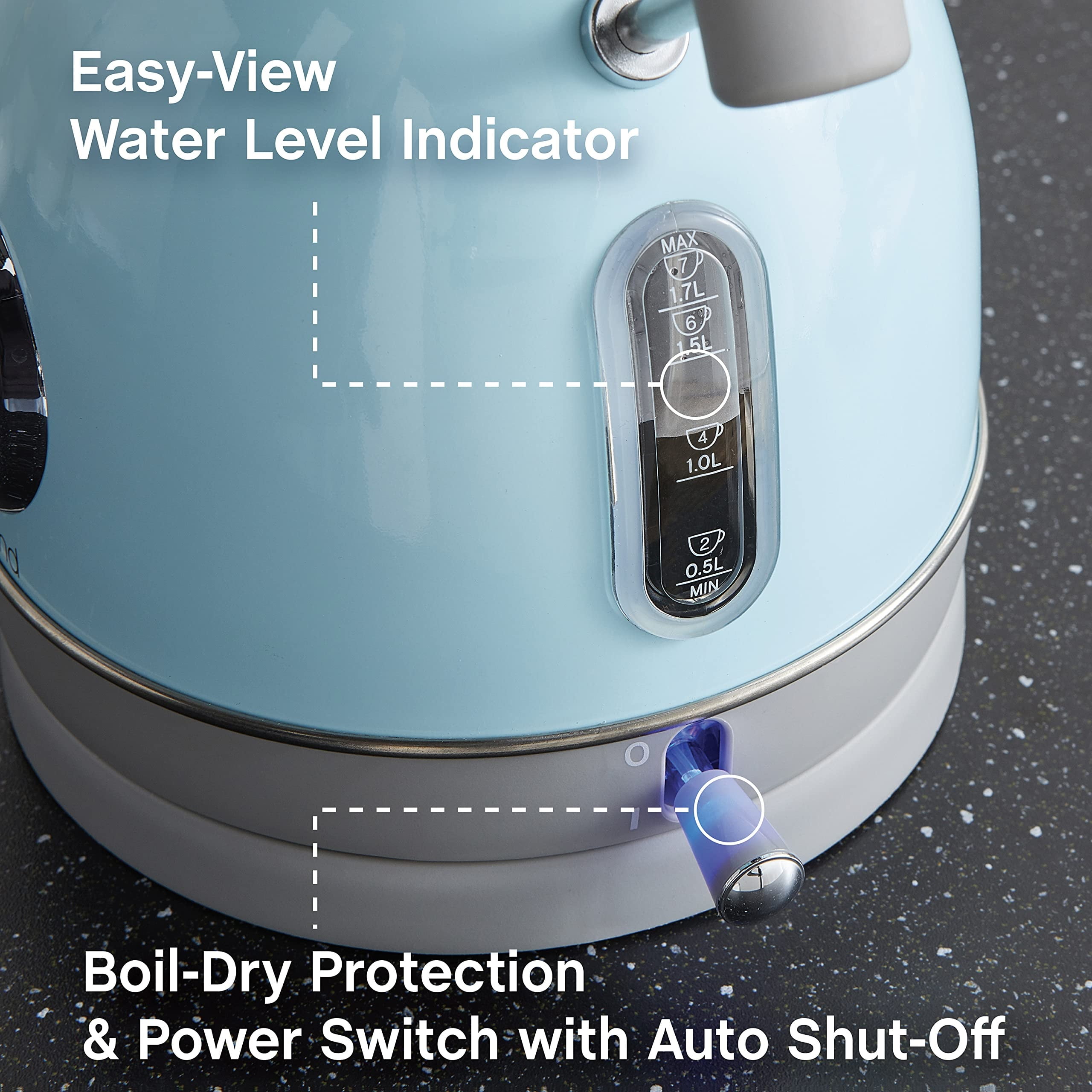 West Bend 1.7L Retro-Style Stainless Steel Electric Kettle, 1500W, Blue