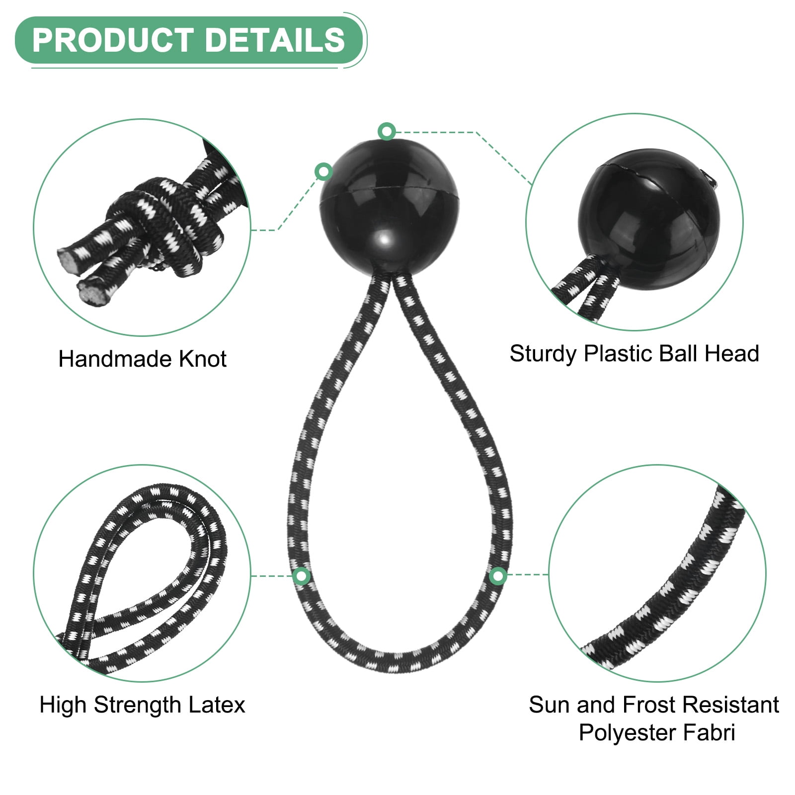 Uxcell 50-Pack Ball Bungee Cords, 4 Inch High Elastic Canopy Tarp Tie Down Bungee Balls for Tent/Cargo Holding [Black White]