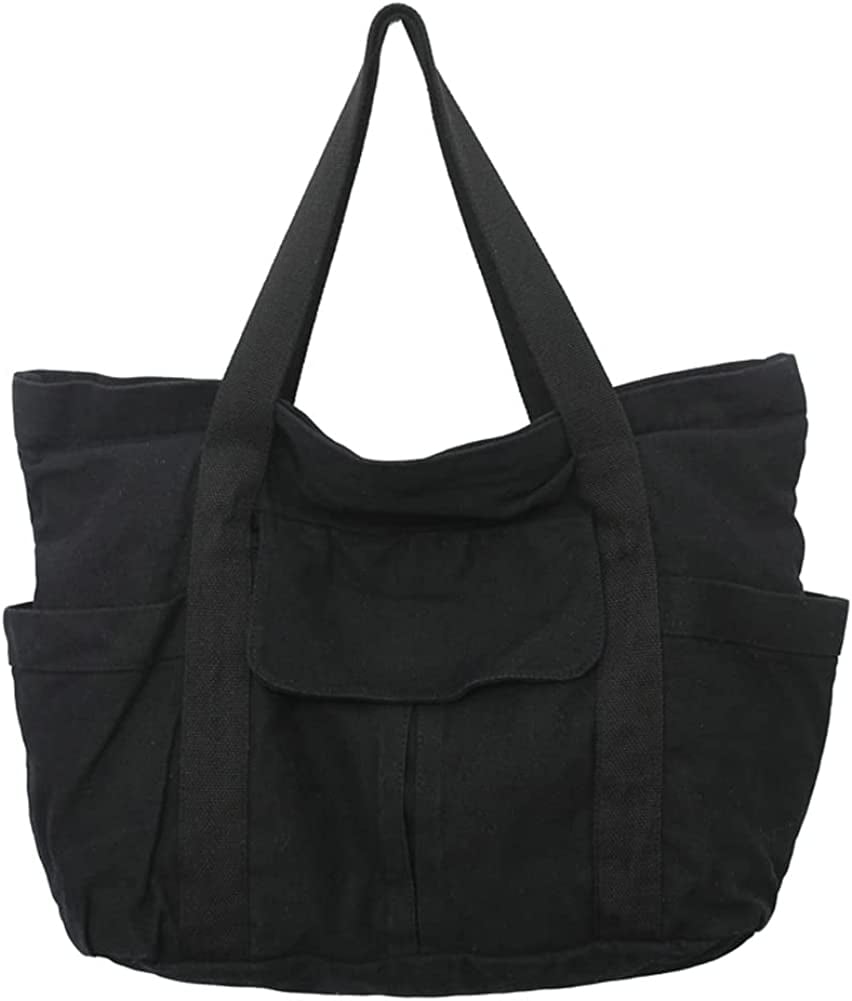 PIKADINGNIS Women Girls Fashion Canvas Tote Handbag Vintage Hobo Shoulder  Bag Purse Leather Strap 