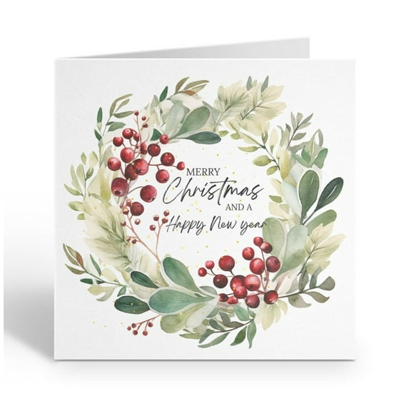 Merry Christmas Card with Wreath Design – Beautiful Holiday Greeting for Friends and Family – Blank Inside, Perfect for Personal Messages and Well Wishes