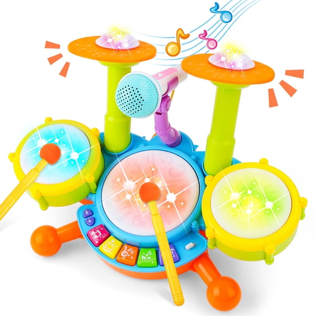 Set de batería DeAO Kids con micrófono y 2 baquetas