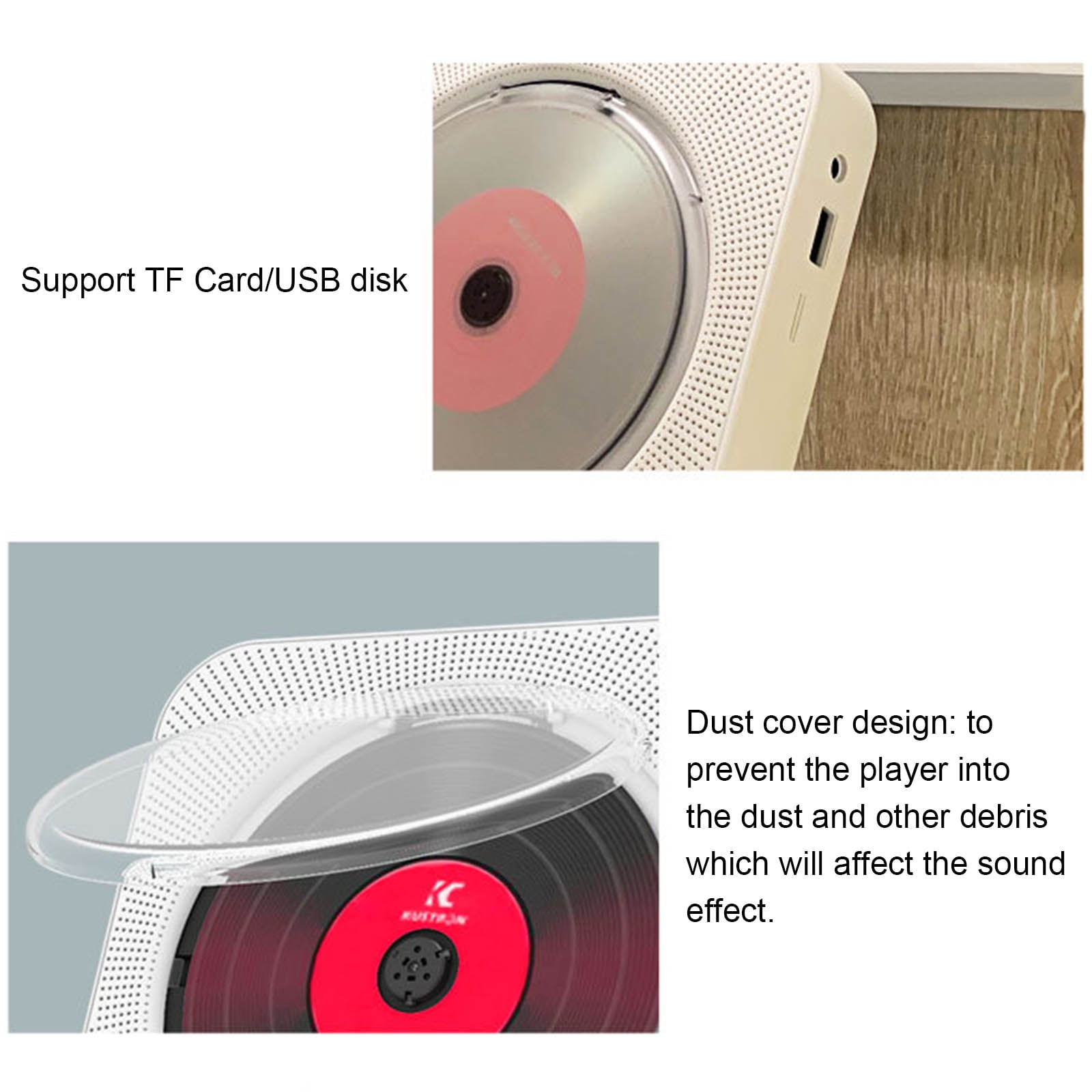 Music Portable CD Player Built In Speaker Stereo CD Players LED Screen Wall Mountable CD Music Player With IR Remote Control Supports CD/BT/FM/TF Card/AUX