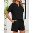 thumbnail image 4 of EASYBRA Women V Neck T Shirt and Drawstring Shorts Set Casual Summer Two Piece Outfit, 4 of 7