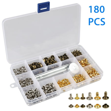- 180 Sets 2 Sizes(30 x 8 mm, 30 x 6 mm) Leather Rivets Double Cap Rivet Tubular Metal Studs with 3 Pieces Setting Tool Kit for Leather Craft Repairs Decoration, 3 Colors