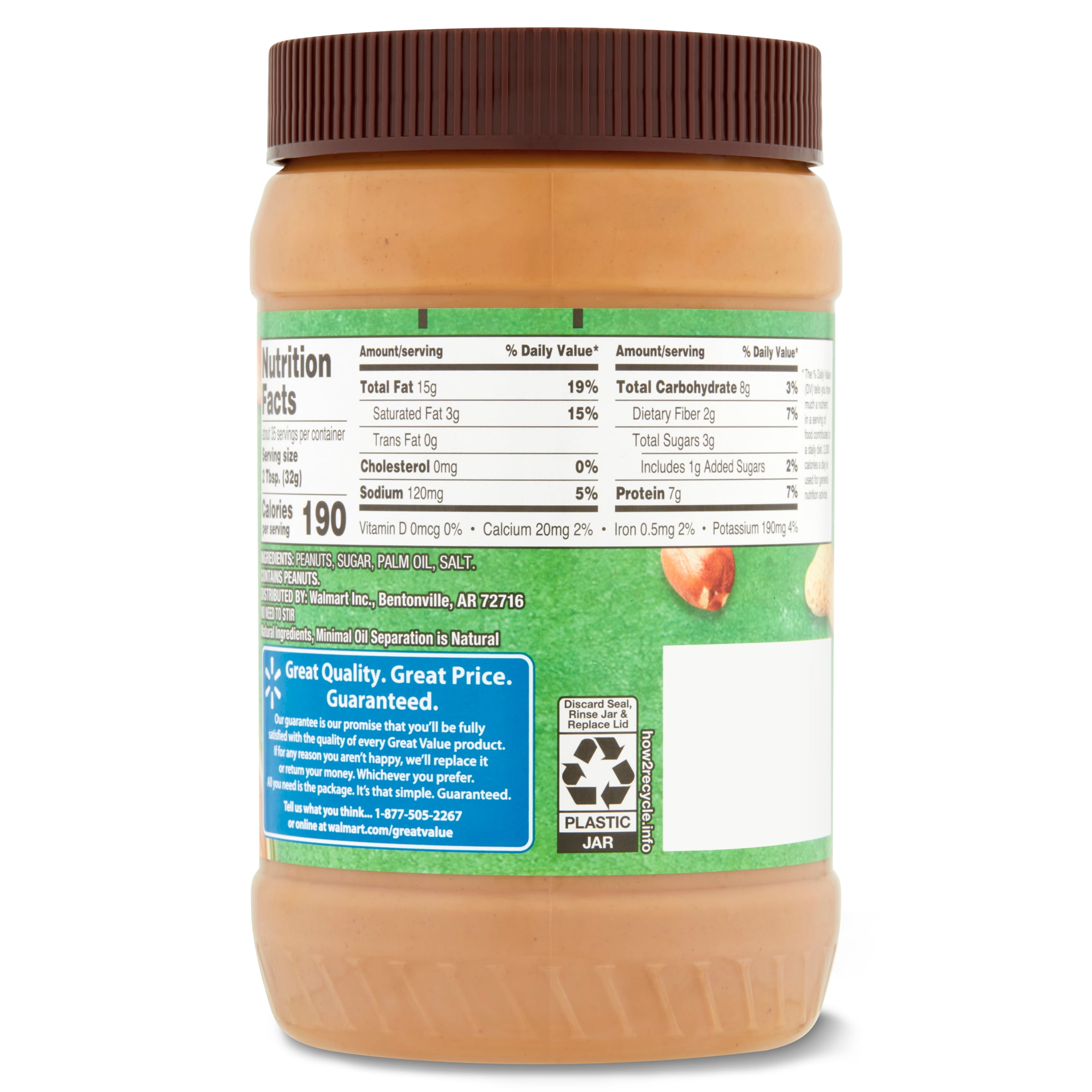 Great Value No Stir Creamy Natural Peanut Butter Spread 40 oz
