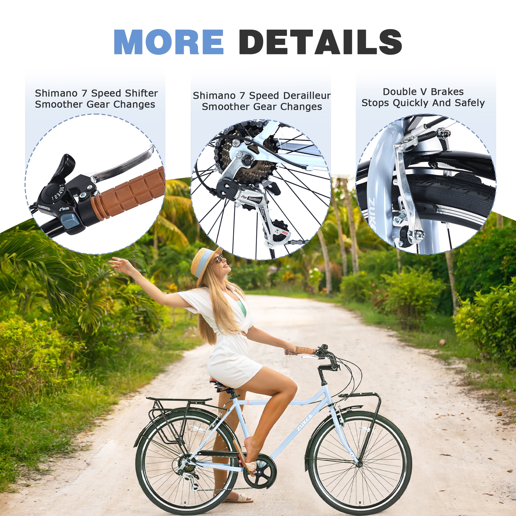 Vintage 26-Inch 7-Speed Bicycle for Men and Women, Steel Frame