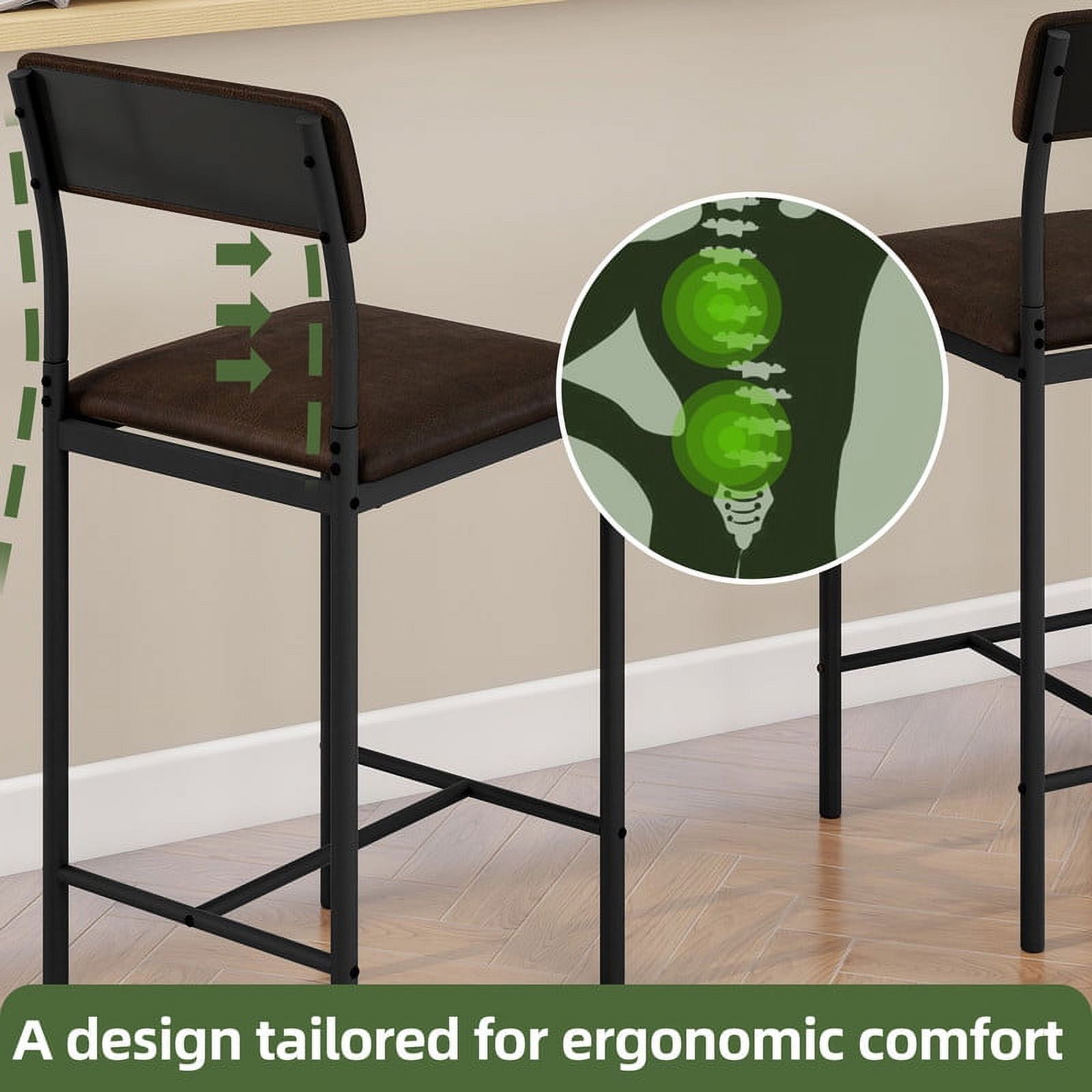 Uforic Bar Stools Set of 2, Counter Height Bar Stools , PU Upholstered Breakfast Bar Stools Kitchen Barstools, Dining Room Chairs Bar Chairs with Back for Kitchen Island, Apartment, Brown