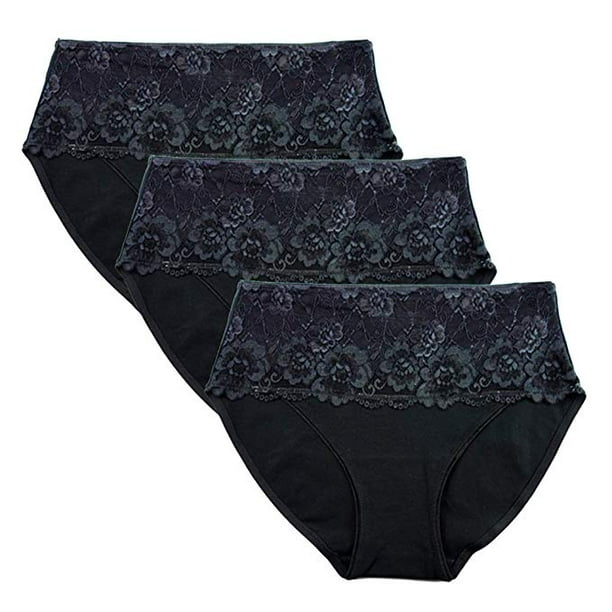 FEM intimates Cotton Spandex Brief Panties with Lace Pannel. 