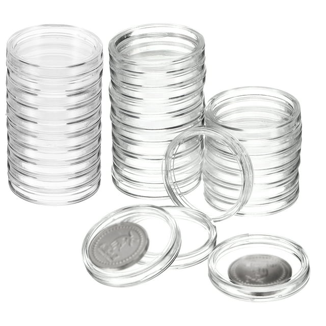 Uxcell 30pcs Acrílico Claro Redondo Soportes para Monedas de Dólar Cubiertas de Cápsula de Plástico Contenedor de Colección de Monedas 33mm
