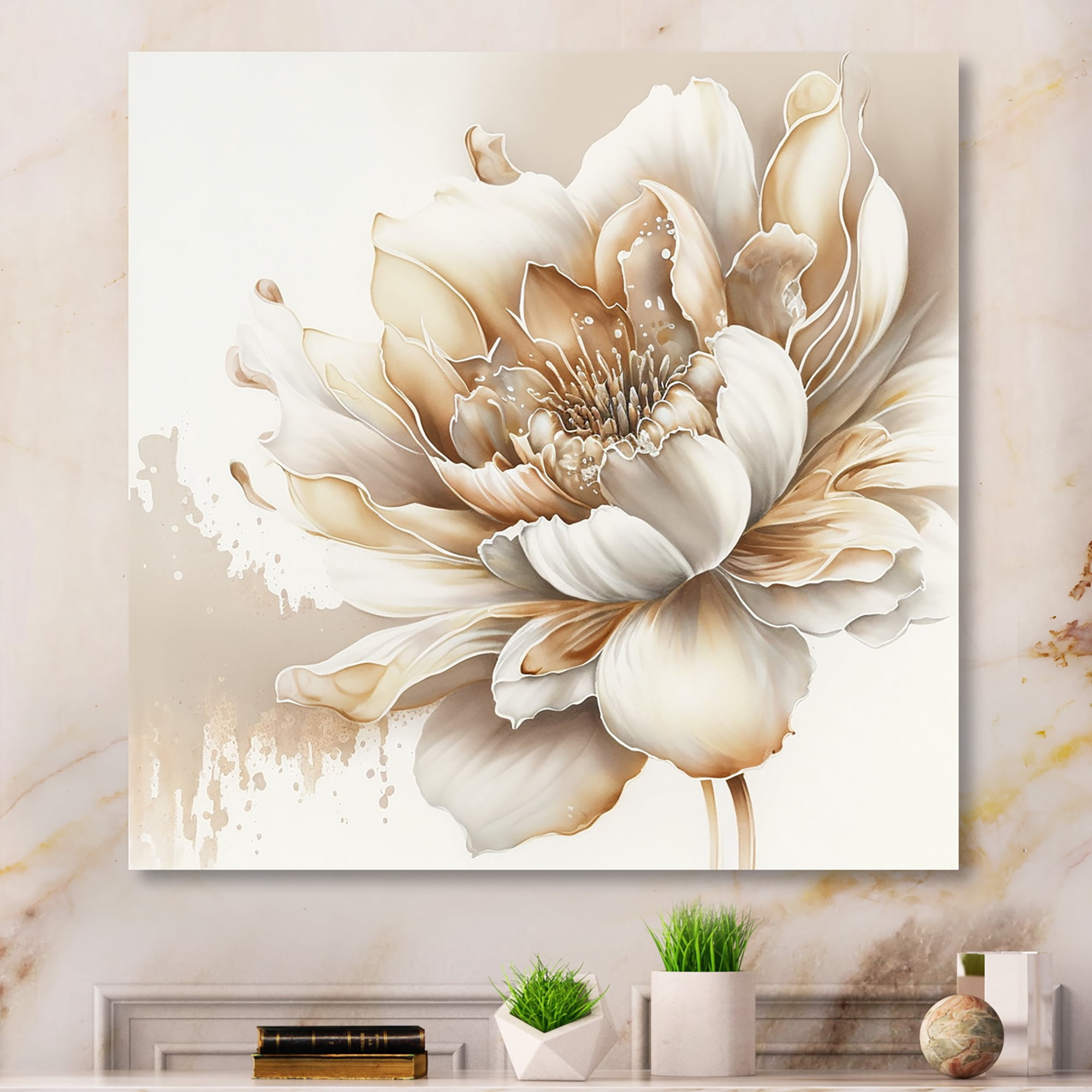Designart Blooming Beige Floral Design I Canvas Wall Art