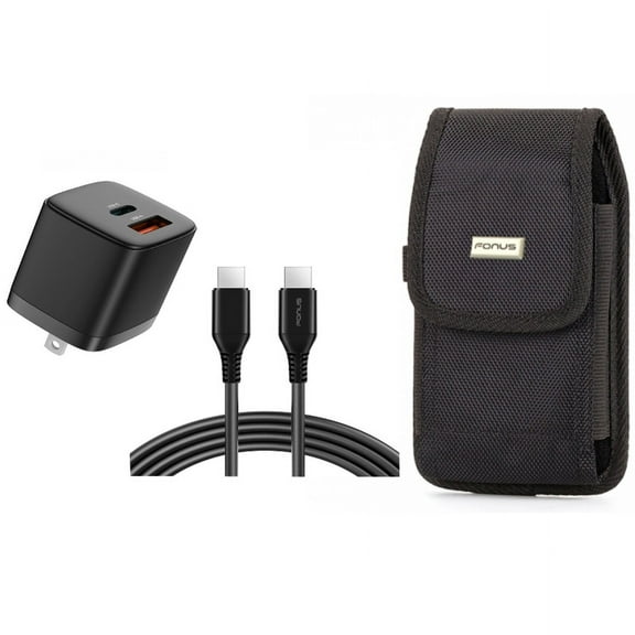 Case Belt Clip & 38W PD Home Charger for iPhone 15 Pro Max - Swivel Holster Rugged Cover and Fast Type-C 6ft Long Cable USB-C Power Cord J1W for iPhone 15 Pro Max (6.7")