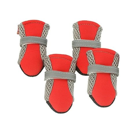 Aruwei 4Pcs Dog Shoes Magic Sticker Closure Breathable Fabric Non-Slip Puppy Boots for Outdoor