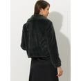 thumbnail image 4 of DARING DIVA Women's Notched Lapel Open Front Fleece Cropped Coat XL Dark Grey, 4 of 6