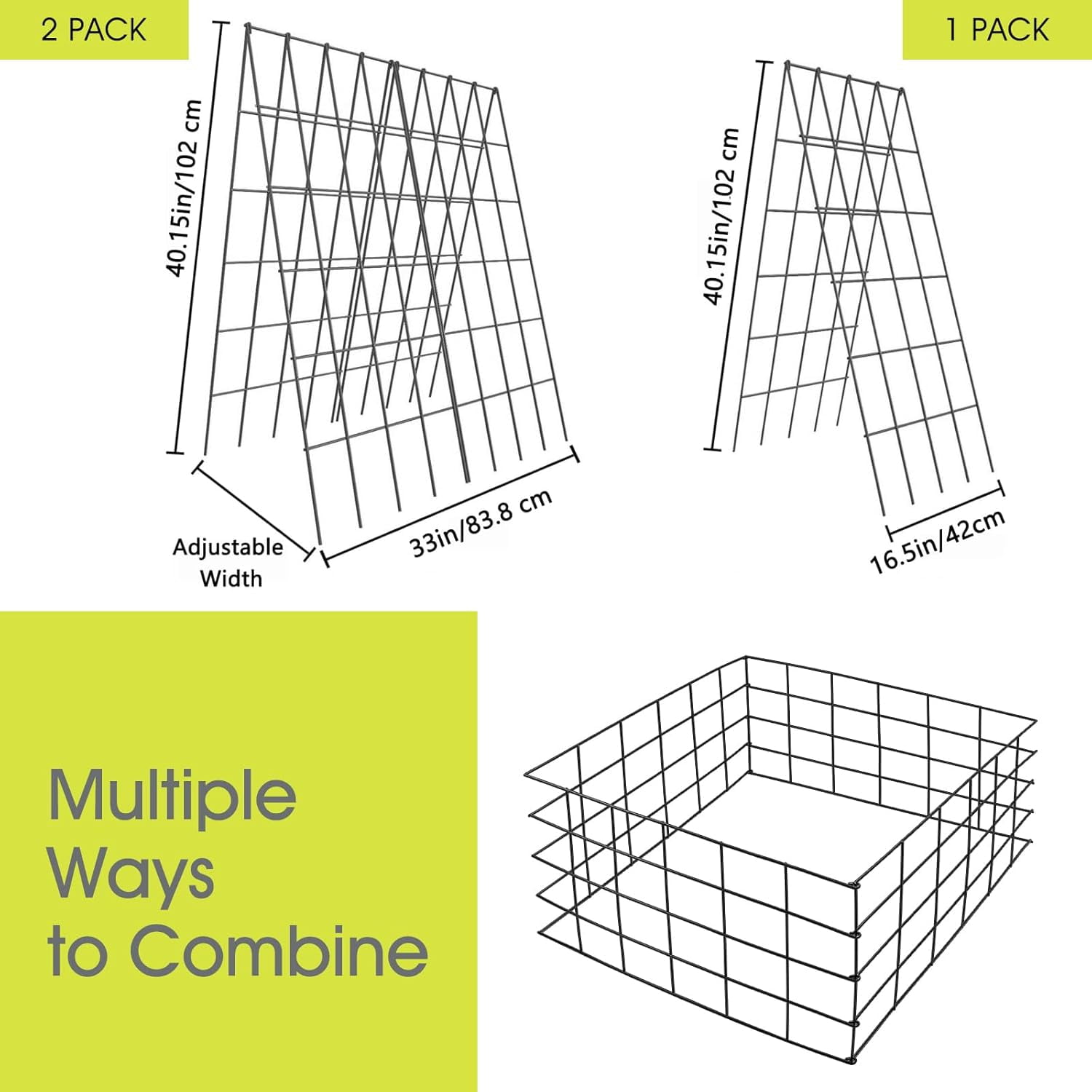 Cucumber Trellis for Raised Bed,  16.5 x 40 Inch Metal Trellis for Climbing Plants Outdoor with Plant Clips Twist Ties, Garden Plant A-Frame Trellis for Vegetable Pea Tomato (Black, 2 PCS)
