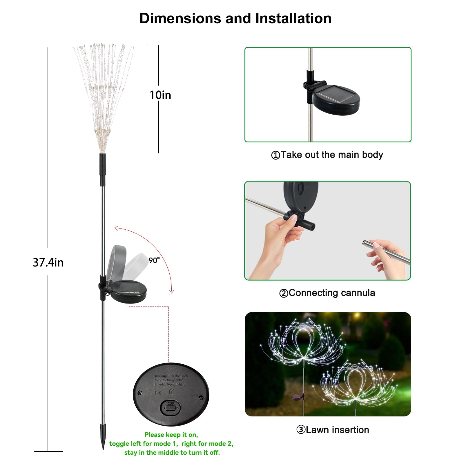 NITIDSKY 360 LED Outdoor Solar Christmas Lights Solar Firework Lights with 8 Modes Outdoor Waterproof Garden Lawn Walkway Yard Decoration, White