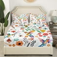 thumbnail image 3 of Cute Hummingbird Full Sheet Set ,Mushroom Floral Sheets Cartoon Animal Bed Sheets Set ,Watercolor Flowers Leaves Bed Set Kawaii Room Decor, 3 of 5