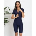 thumbnail image 4 of SWSMCLT Women's Rash Guard One Piece Swimsuit Beach Spring Bathing Suit Short Sleeve High Neck Short Diving Navy 8-10, 4 of 5