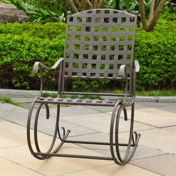 International Caravan Santa Fe Iron High-Back Patio Rocker in Brown