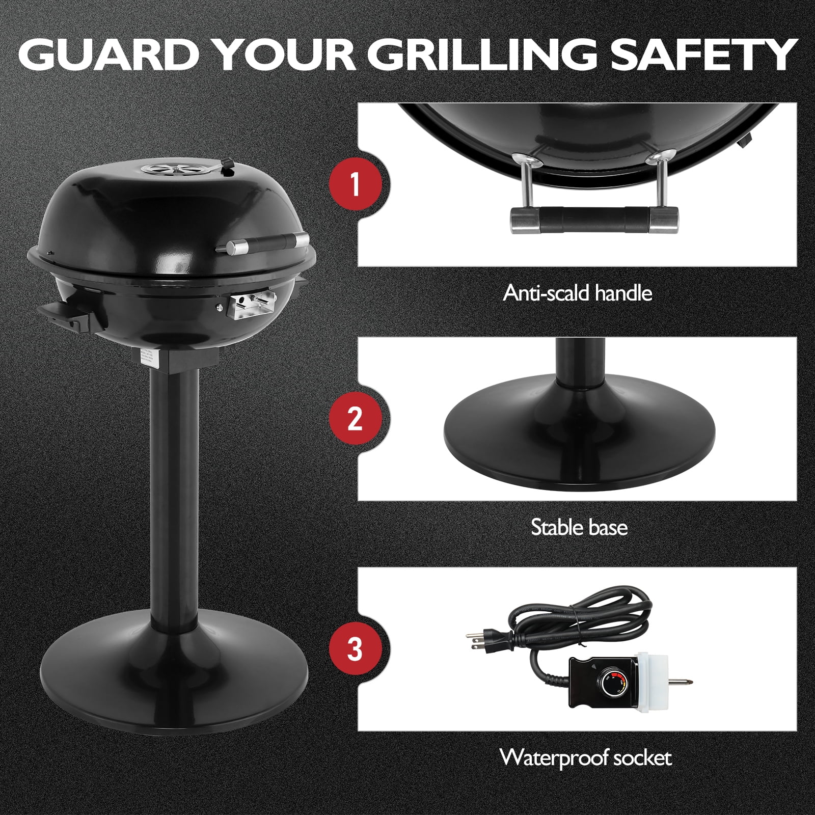 Zintown Grill Electric Grill Outdoor Standing Barbeque Grill Adjustable Temperature Control for Patio Backyard Black