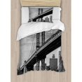 thumbnail image 3 of New York Duvet Cover Set Queen Size, Bridge of NYC Vintage East Hudson River Image USA Travel Top Place City Photo Art Print, Decorative 3 Piece Bedding Set with 2 Pillow Shams, Grey, by Ambesonne, 3 of 3